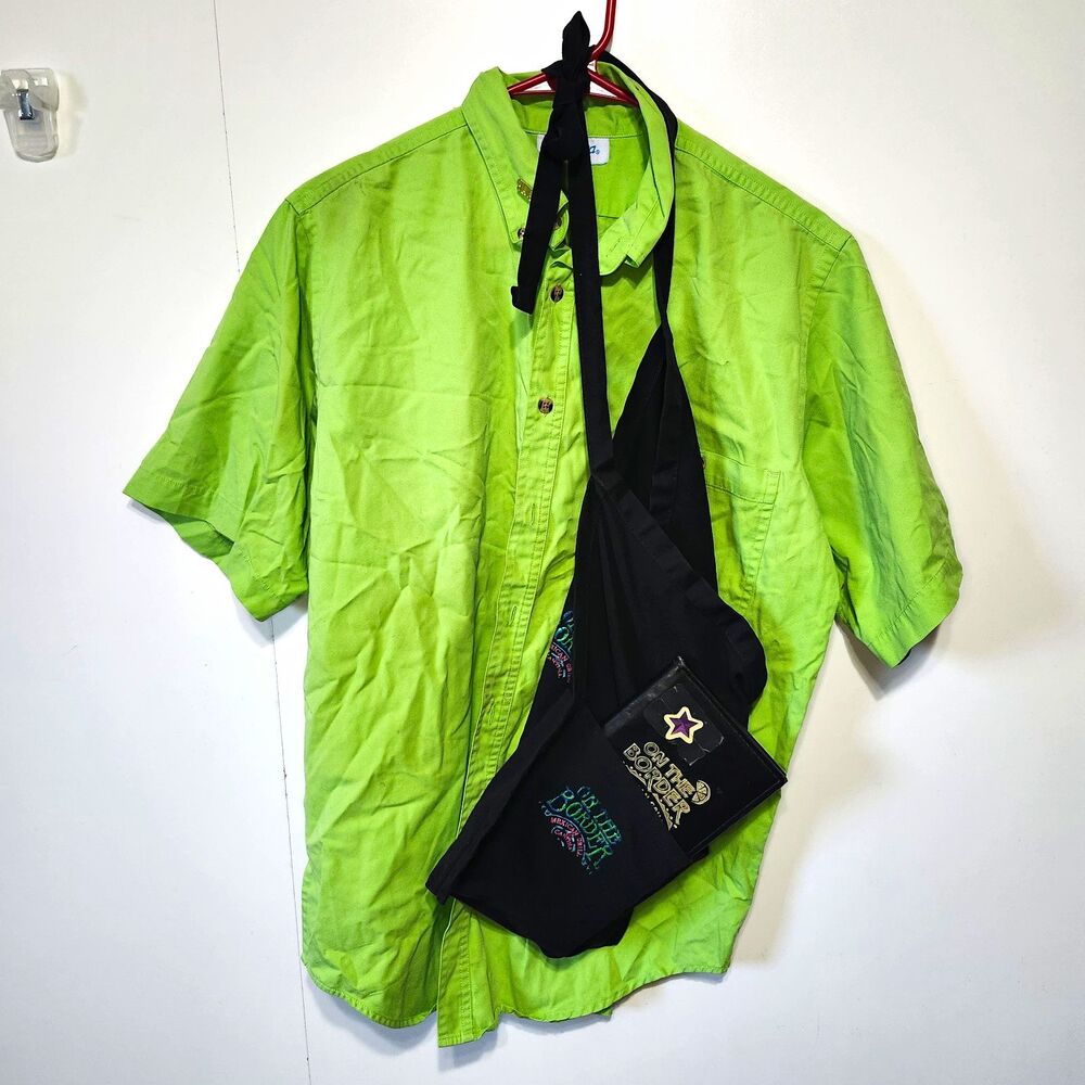 Vtg On The Border Server Uniform Costume Shirt Apron Book Pins Sz M Authentic